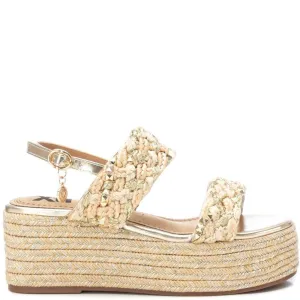 XTI Gold Natural Braided Flatform Sandals