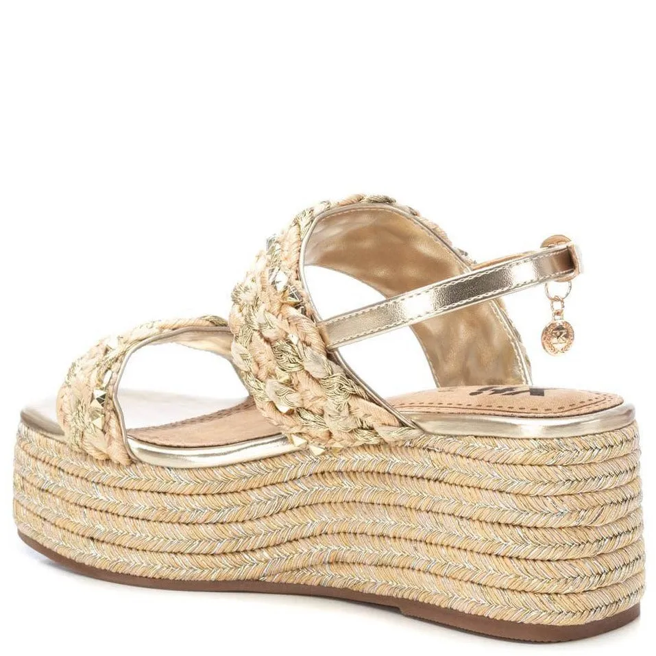 XTI Gold Natural Braided Flatform Sandals