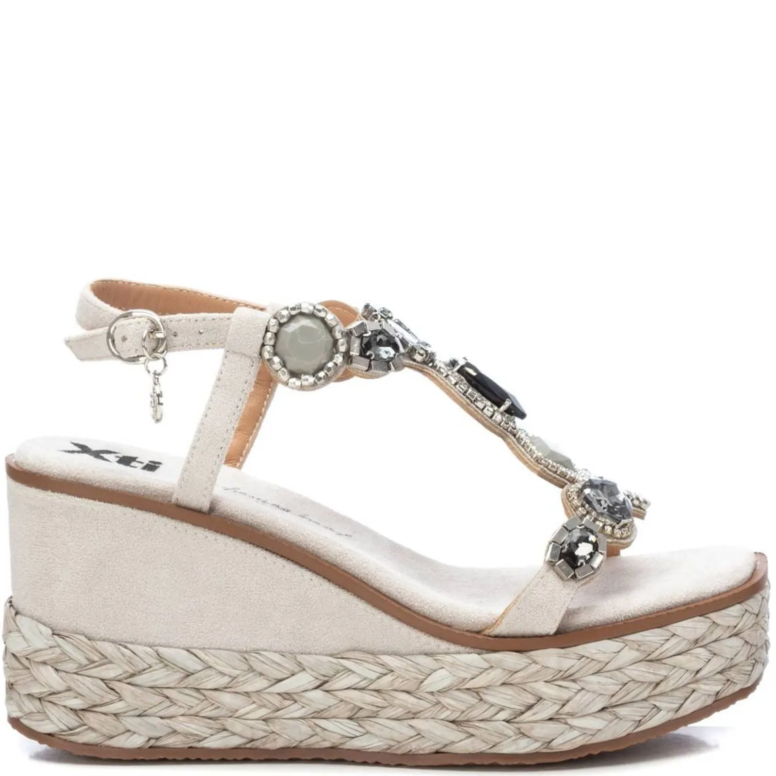 XTI Grey Jewelled Wedge Sandals