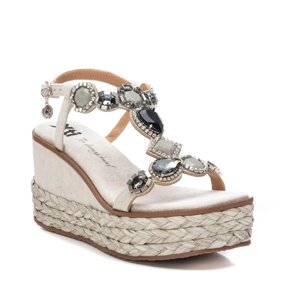 XTI Grey Jewelled Wedge Sandals