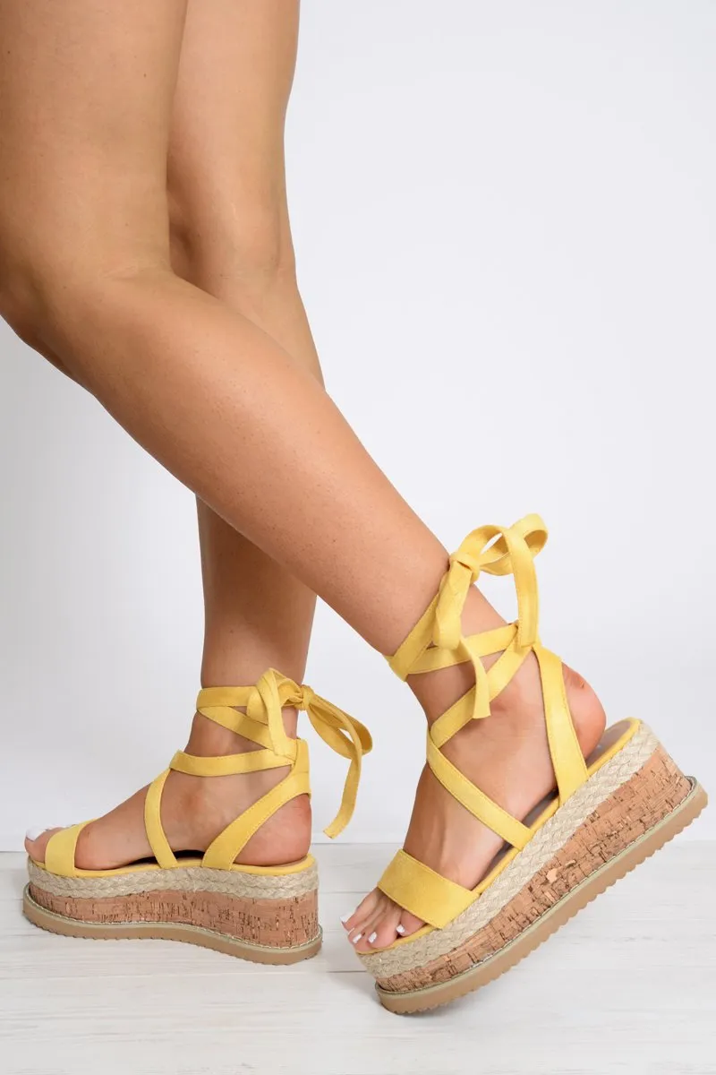 Yellow Lace Up Platform Wedges - Camara