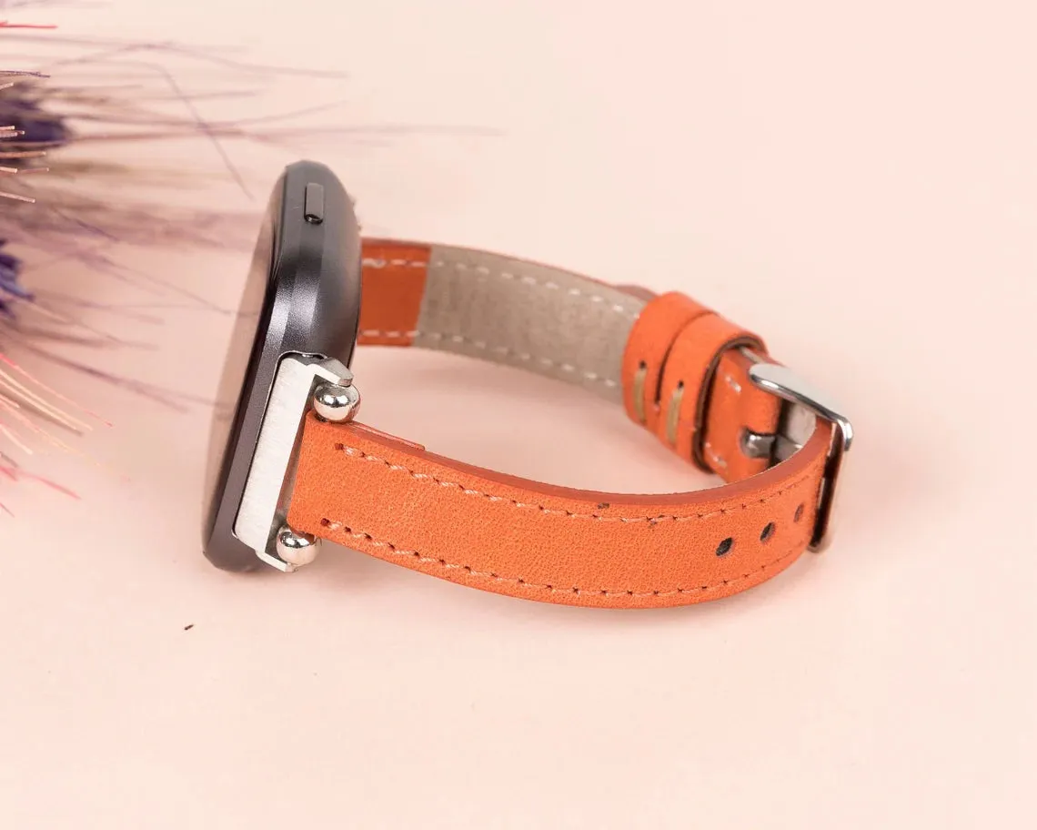 York Slim Leather Watch Band for Apple Series 7 6 5 4 3 2 1 & SE & Fitbit Versa 3 2 1/SENSE Band