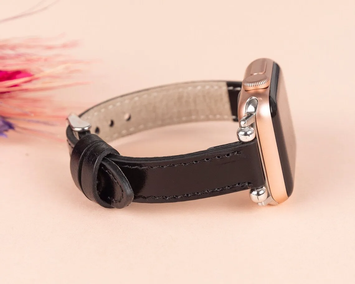 York Slim Leather Watch Band for Apple Series 7 6 5 4 3 2 1 & SE & Fitbit Versa 3 2 1/SENSE Band