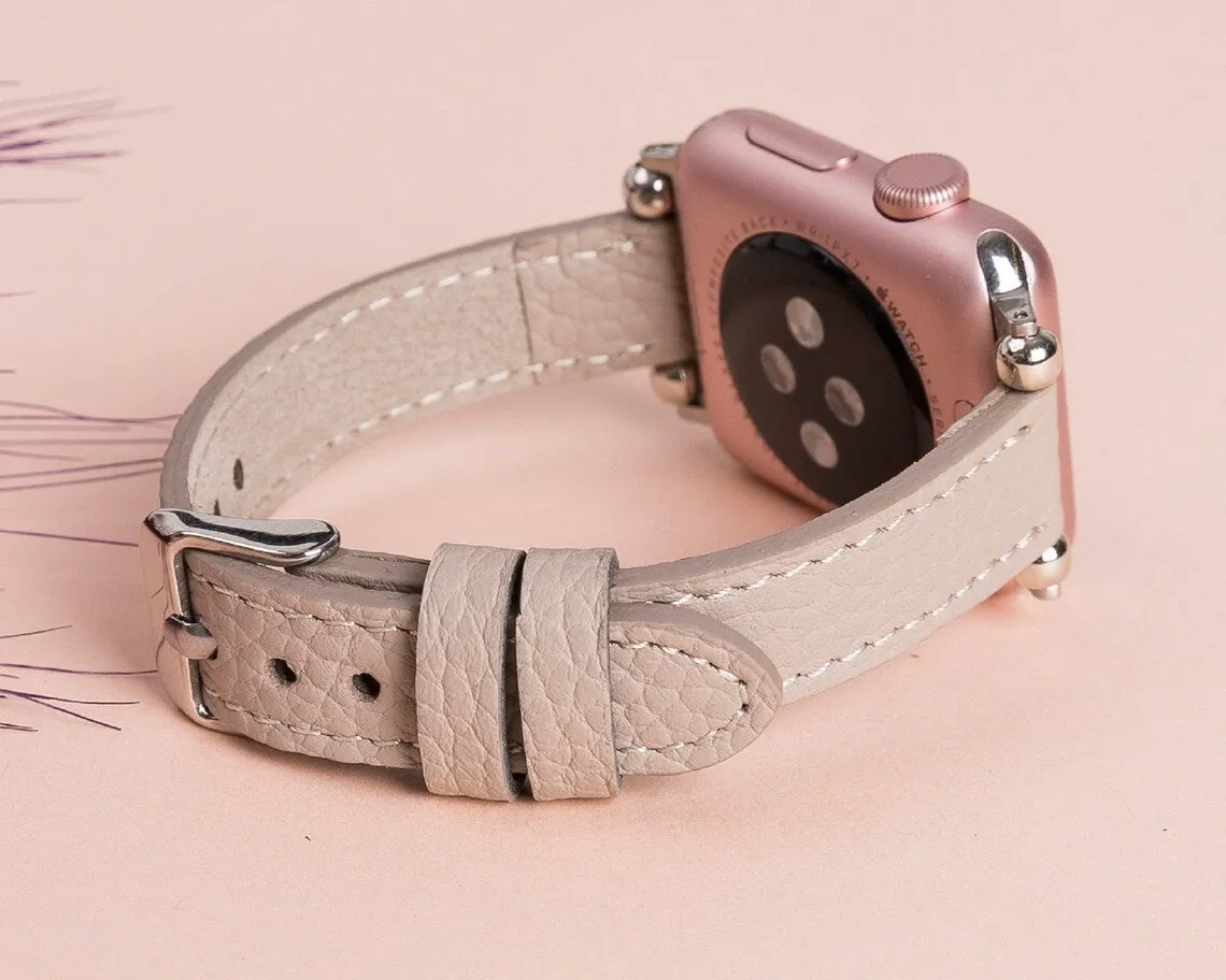 York Slim Leather Watch Band for Apple Series 7 6 5 4 3 2 1 & SE & Fitbit Versa 3 2 1/SENSE Band