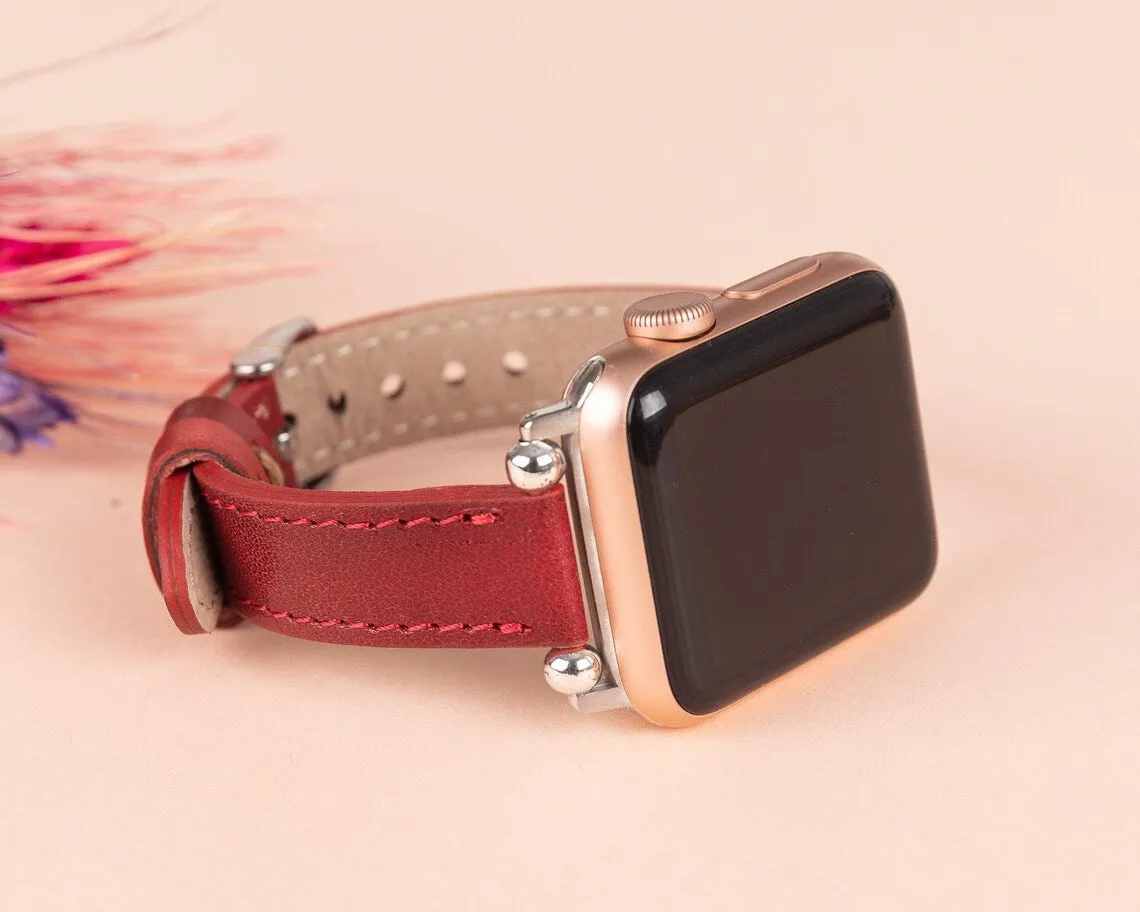 York Slim Leather Watch Band for Apple Series 7 6 5 4 3 2 1 & SE & Fitbit Versa 3 2 1/SENSE Band