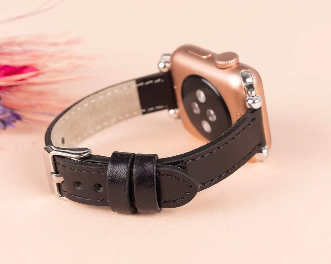 York Slim Leather Watch Band for Apple Series 7 6 5 4 3 2 1 & SE & Fitbit Versa 3 2 1/SENSE Band