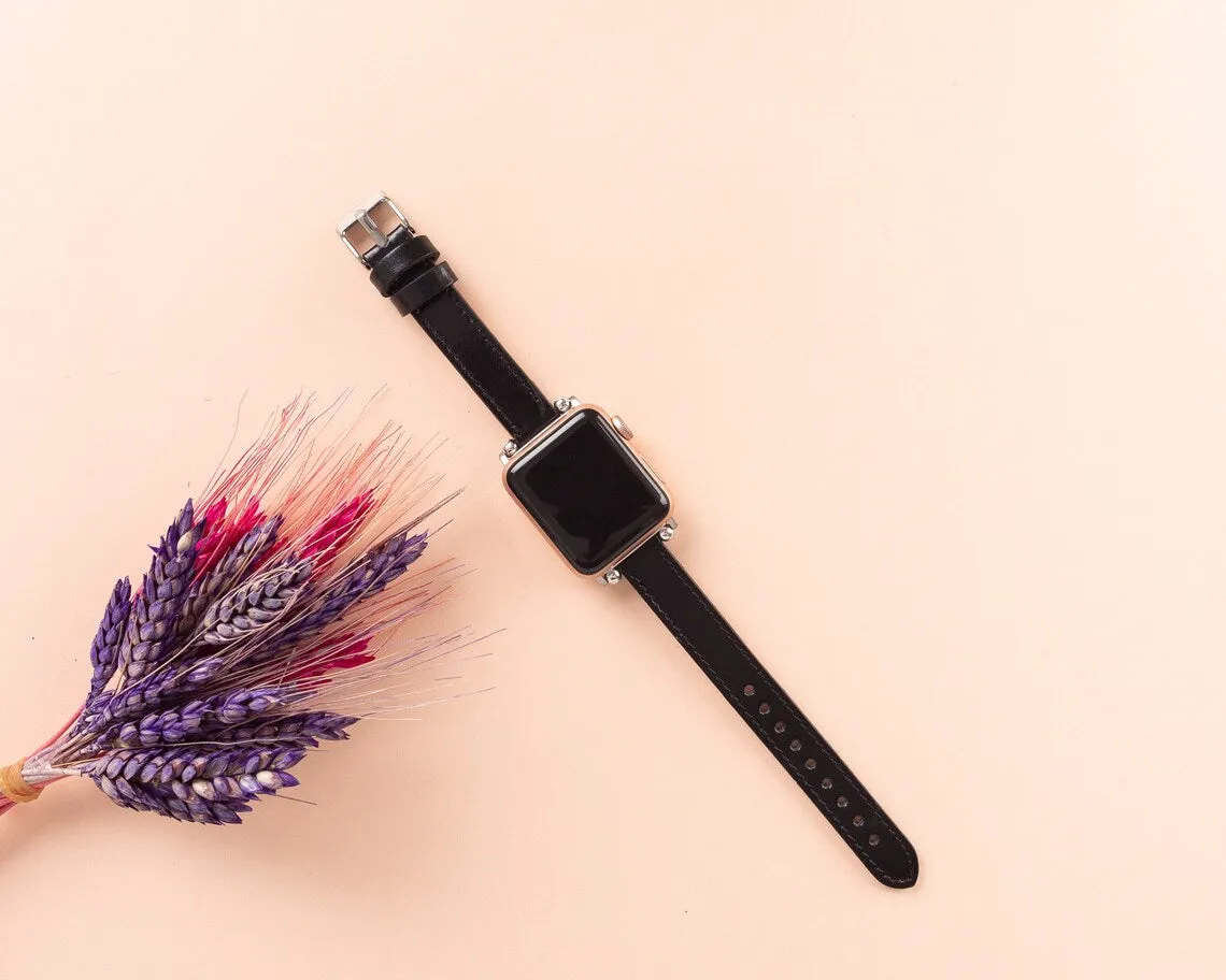 York Slim Leather Watch Band for Apple Series 7 6 5 4 3 2 1 & SE & Fitbit Versa 3 2 1/SENSE Band