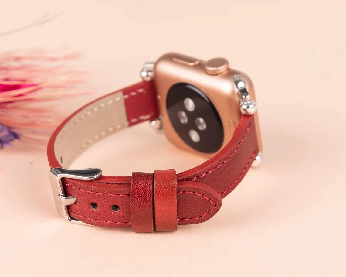 York Slim Leather Watch Band for Apple Series 7 6 5 4 3 2 1 & SE & Fitbit Versa 3 2 1/SENSE Band
