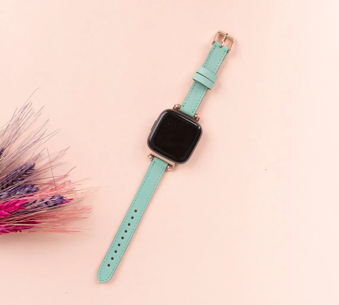 York Slim Leather Watch Band for Apple Series 7 6 5 4 3 2 1 & SE & Fitbit Versa 3 2 1/SENSE Band