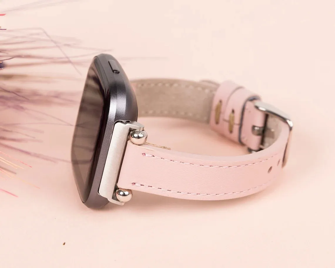York Slim Leather Watch Band for Apple Series 7 6 5 4 3 2 1 & SE & Fitbit Versa 3 2 1/SENSE Band