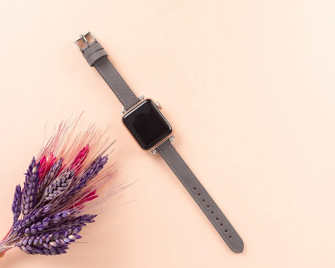 York Slim Leather Watch Band for Apple Series 7 6 5 4 3 2 1 & SE & Fitbit Versa 3 2 1/SENSE Band