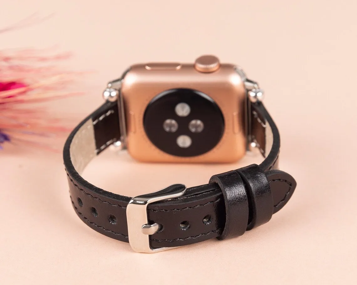 York Slim Leather Watch Band for Apple Series 7 6 5 4 3 2 1 & SE & Fitbit Versa 3 2 1/SENSE Band