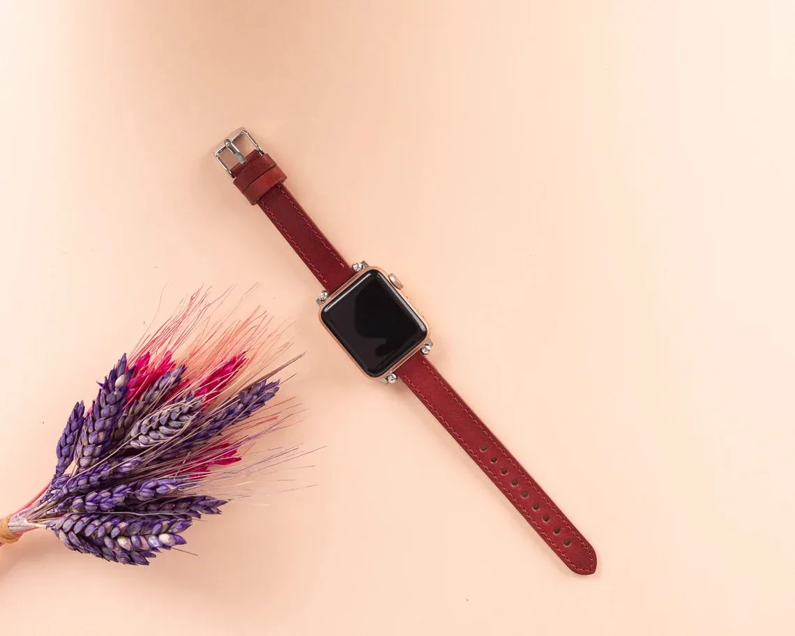 York Slim Leather Watch Band for Apple Series 7 6 5 4 3 2 1 & SE & Fitbit Versa 3 2 1/SENSE Band