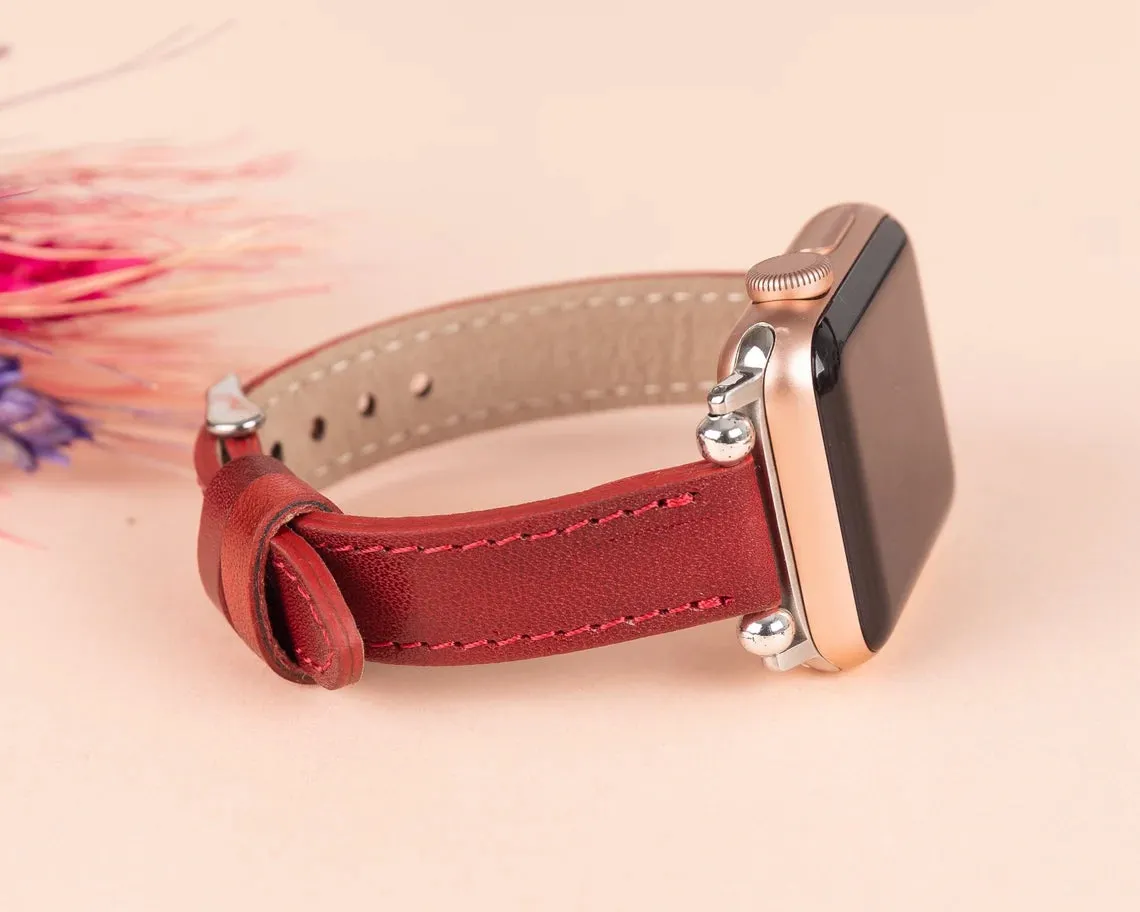 York Slim Leather Watch Band for Apple Series 7 6 5 4 3 2 1 & SE & Fitbit Versa 3 2 1/SENSE Band