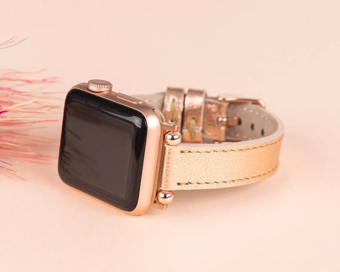 York Slim Leather Watch Band for Apple Series 7 6 5 4 3 2 1 & SE & Fitbit Versa 3 2 1/SENSE Band
