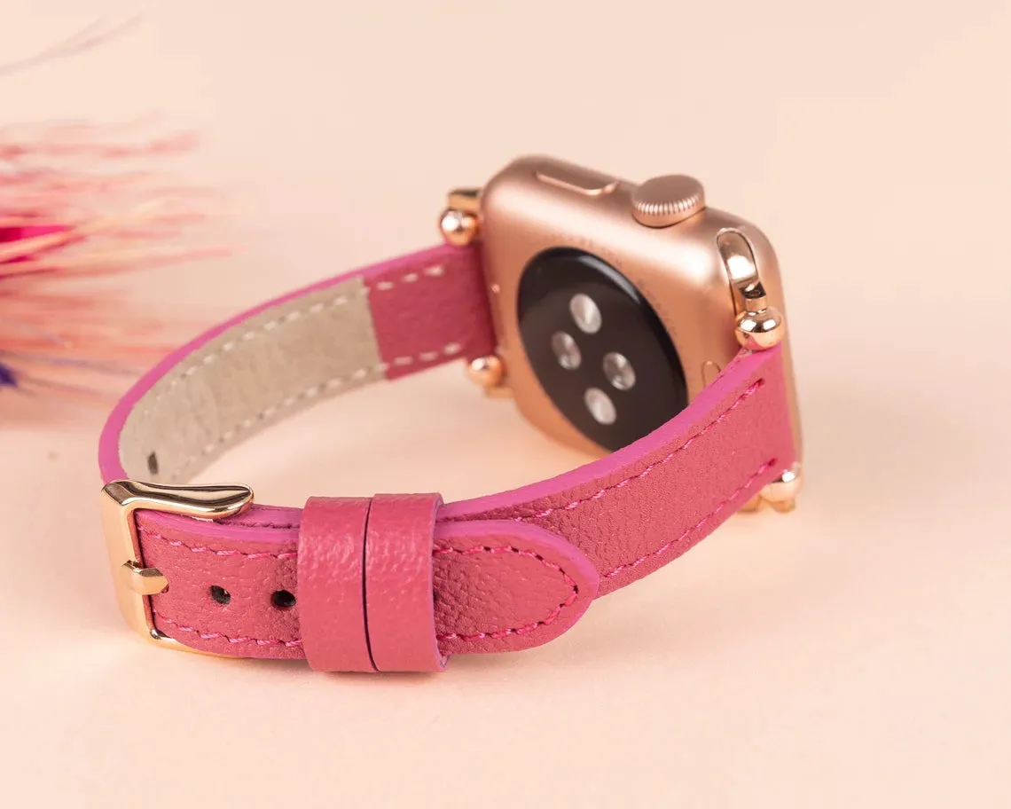 York Slim Leather Watch Band for Apple Series 7 6 5 4 3 2 1 & SE & Fitbit Versa 3 2 1/SENSE Band