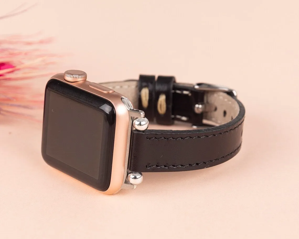 York Slim Leather Watch Band for Apple Series 7 6 5 4 3 2 1 & SE & Fitbit Versa 3 2 1/SENSE Band