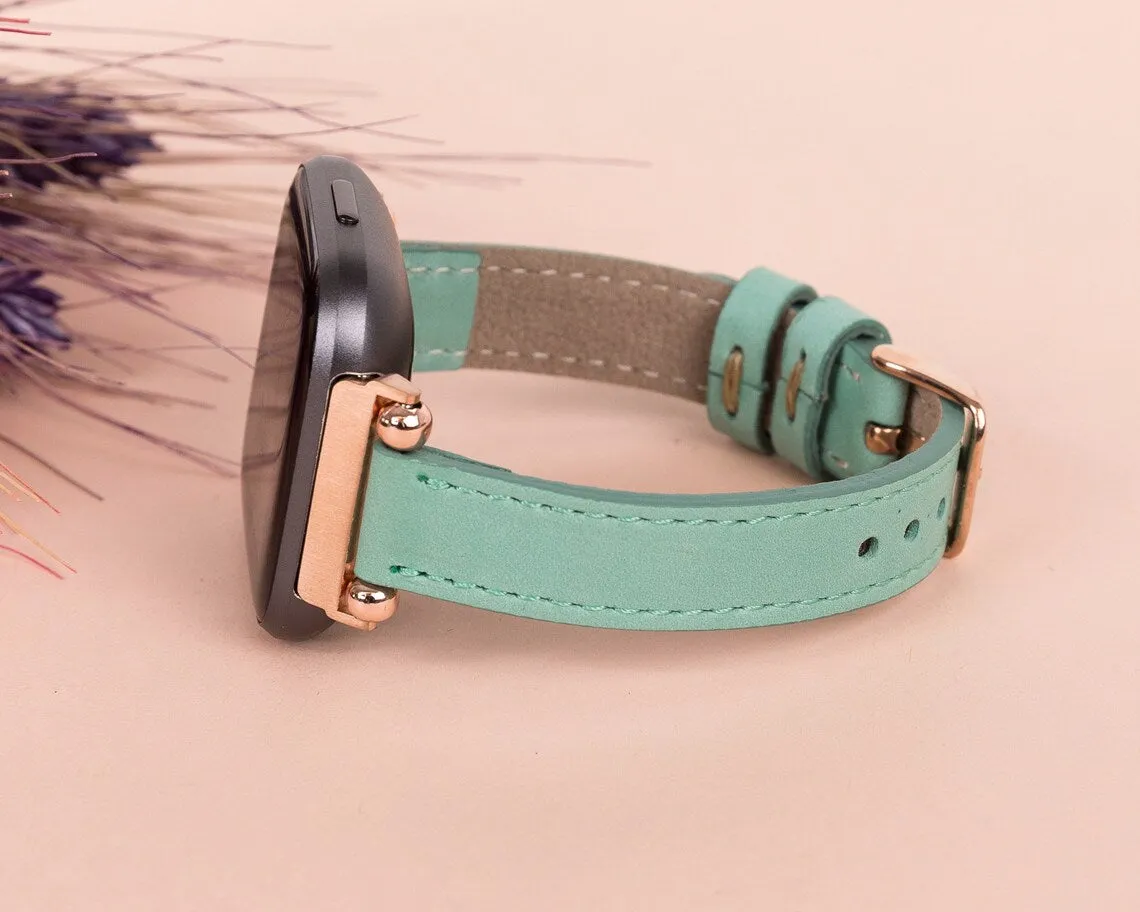 York Slim Leather Watch Band for Apple Series 7 6 5 4 3 2 1 & SE & Fitbit Versa 3 2 1/SENSE Band