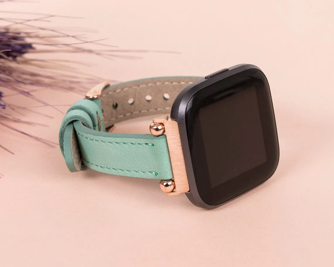 York Slim Leather Watch Band for Apple Series 7 6 5 4 3 2 1 & SE & Fitbit Versa 3 2 1/SENSE Band