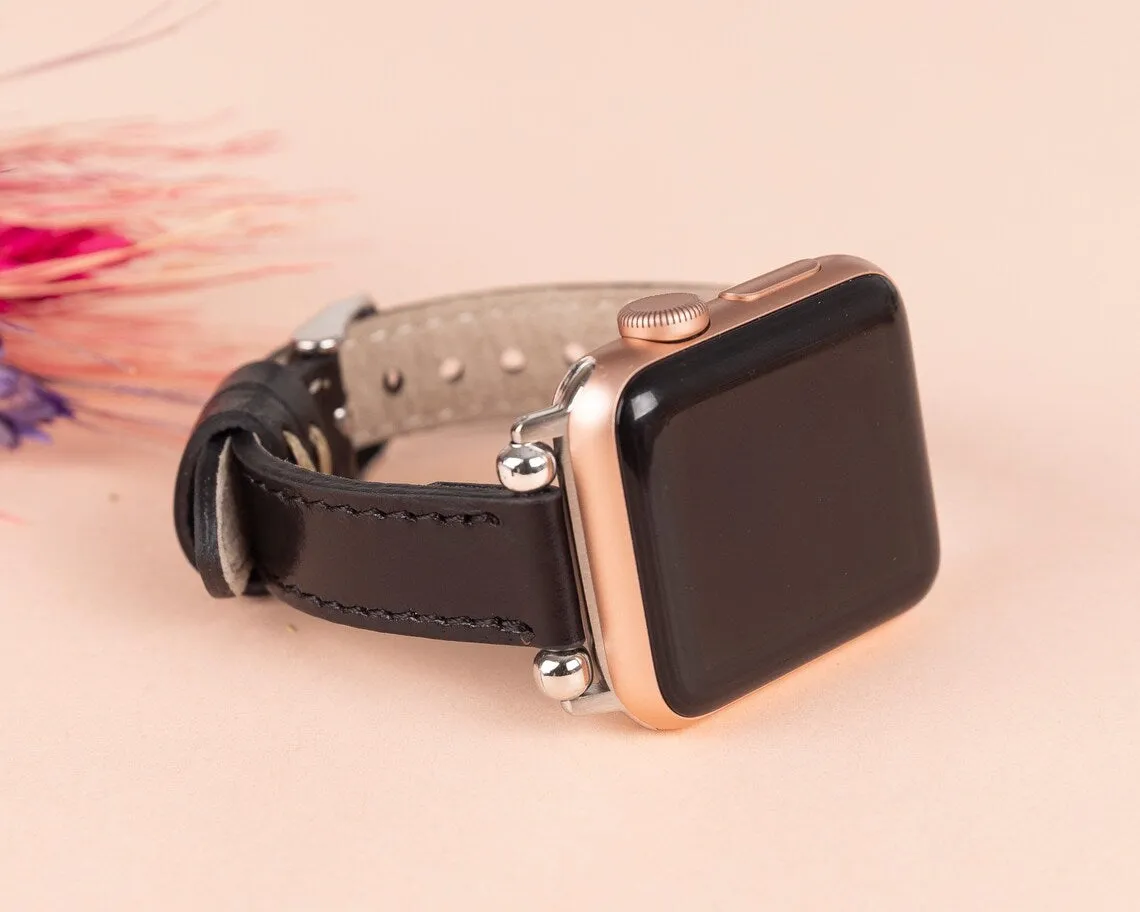 York Slim Leather Watch Band for Apple Series 7 6 5 4 3 2 1 & SE & Fitbit Versa 3 2 1/SENSE Band
