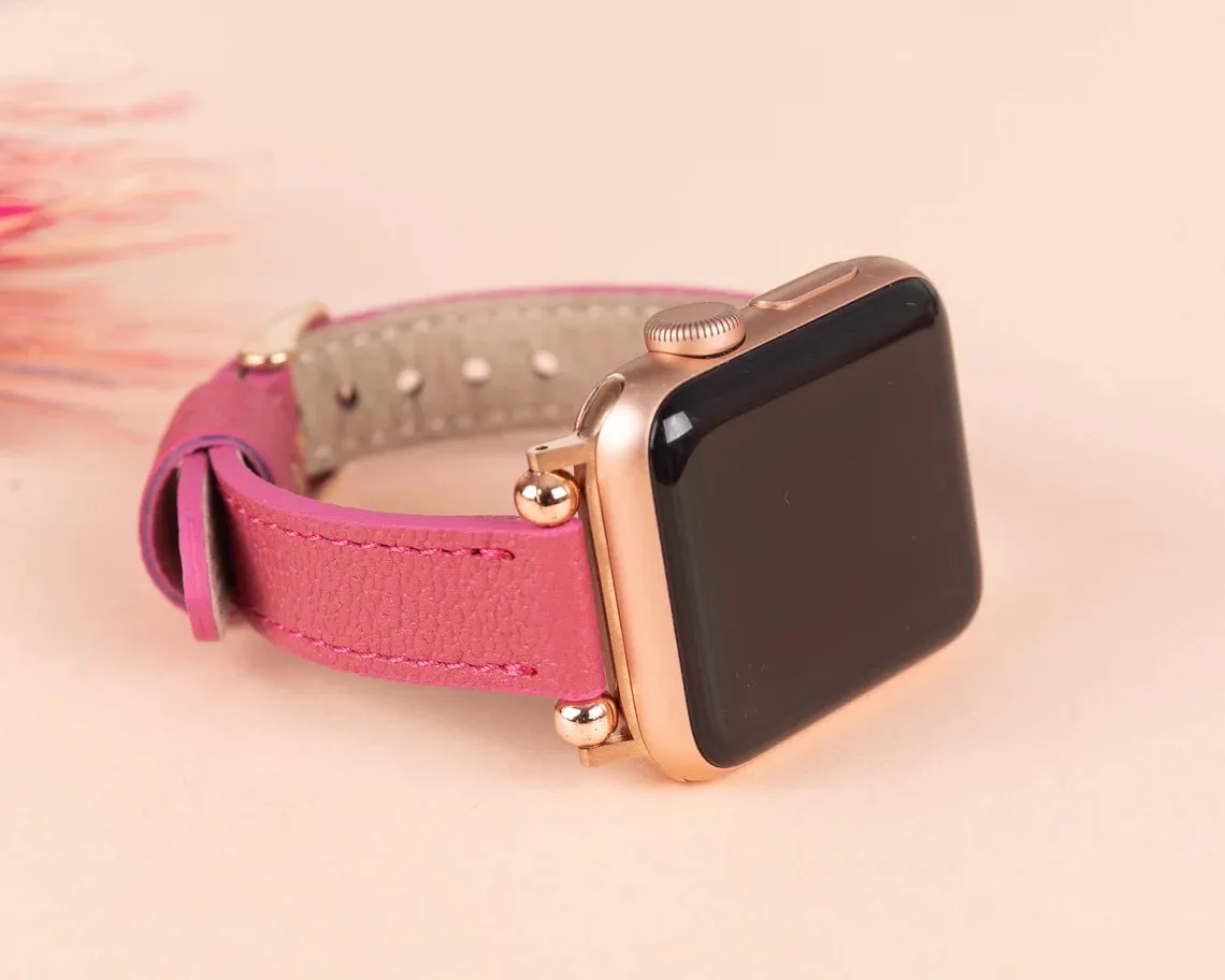 York Slim Leather Watch Band for Apple Series 7 6 5 4 3 2 1 & SE & Fitbit Versa 3 2 1/SENSE Band