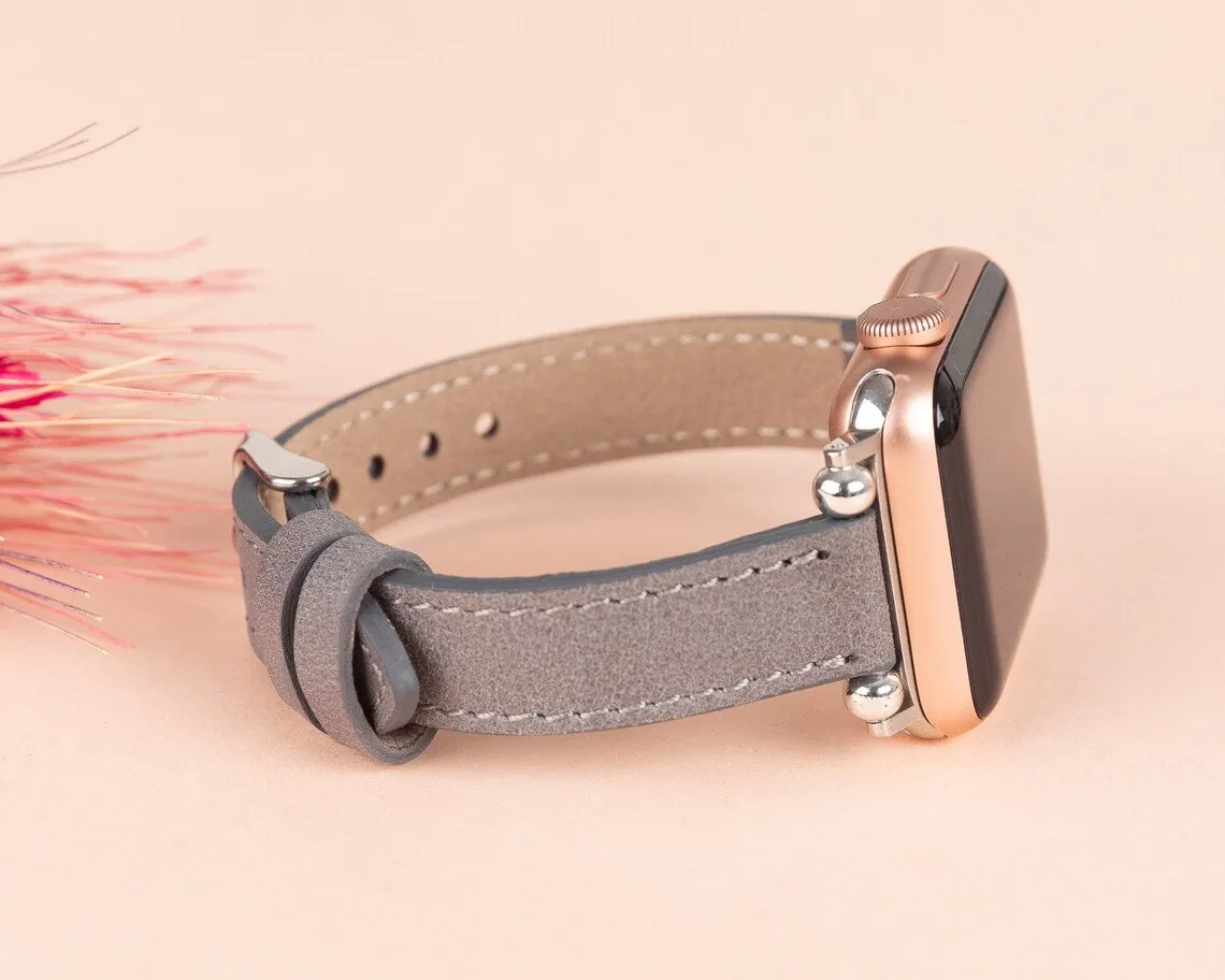 York Slim Leather Watch Band for Apple Series 7 6 5 4 3 2 1 & SE & Fitbit Versa 3 2 1/SENSE Band