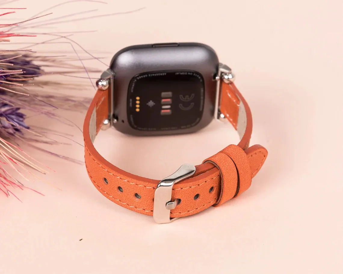 York Slim Leather Watch Band for Apple Series 7 6 5 4 3 2 1 & SE & Fitbit Versa 3 2 1/SENSE Band