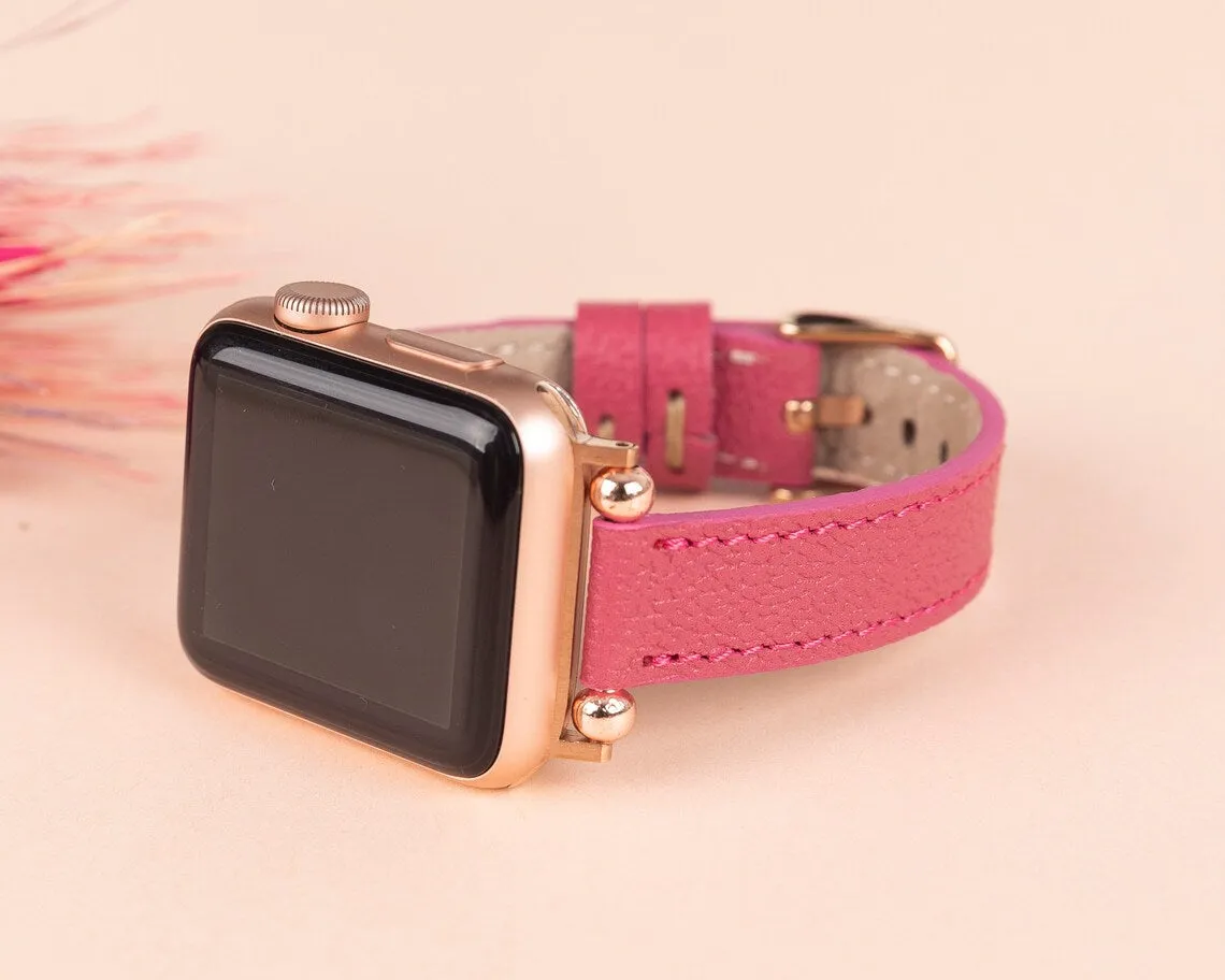 York Slim Leather Watch Band for Apple Series 7 6 5 4 3 2 1 & SE & Fitbit Versa 3 2 1/SENSE Band