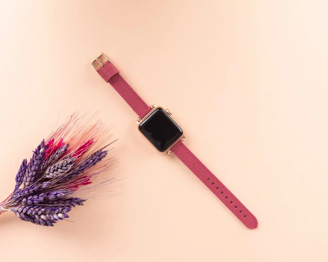 York Slim Leather Watch Band for Apple Series 7 6 5 4 3 2 1 & SE & Fitbit Versa 3 2 1/SENSE Band