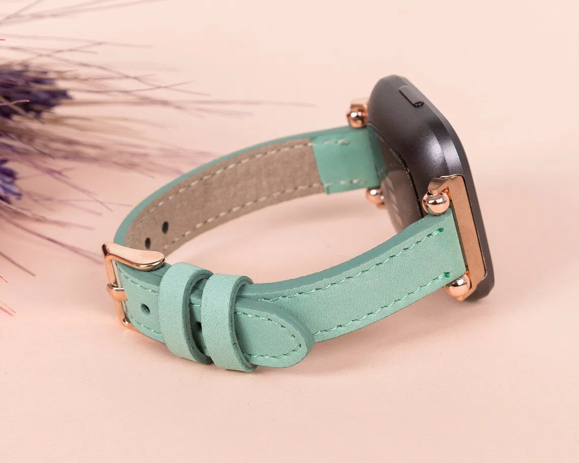 York Slim Leather Watch Band for Apple Series 7 6 5 4 3 2 1 & SE & Fitbit Versa 3 2 1/SENSE Band