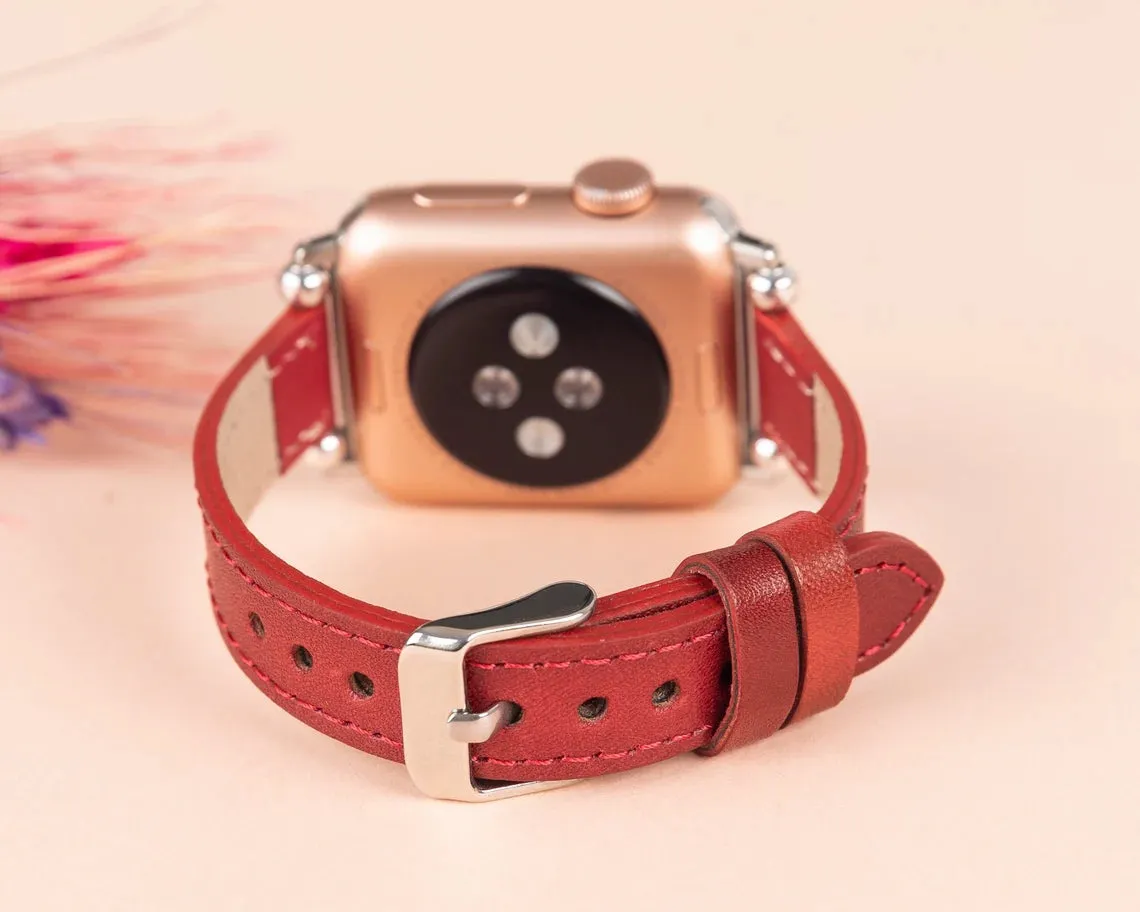 York Slim Leather Watch Band for Apple Series 7 6 5 4 3 2 1 & SE & Fitbit Versa 3 2 1/SENSE Band