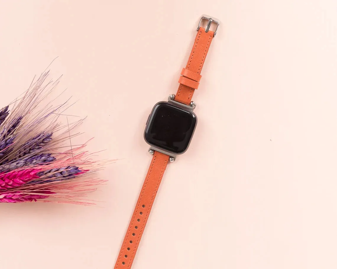 York Slim Leather Watch Band for Apple Series 7 6 5 4 3 2 1 & SE & Fitbit Versa 3 2 1/SENSE Band
