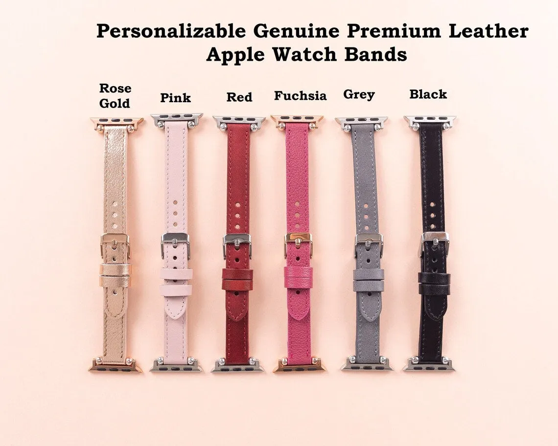 York Slim Leather Watch Band for Apple Series 7 6 5 4 3 2 1 & SE & Fitbit Versa 3 2 1/SENSE Band