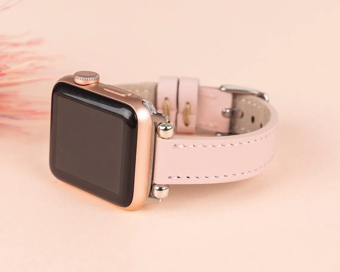 York Slim Leather Watch Band for Apple Series 7 6 5 4 3 2 1 & SE & Fitbit Versa 3 2 1/SENSE Band