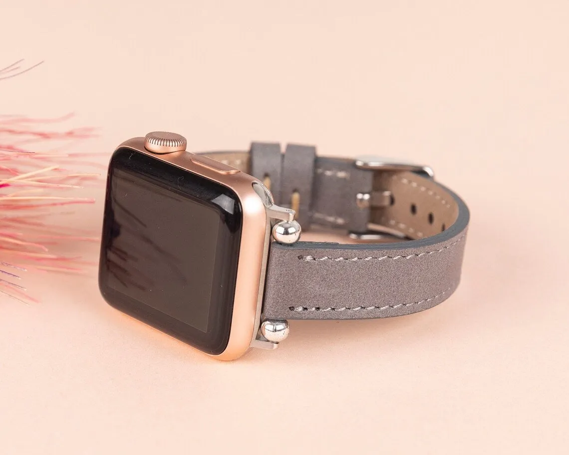 York Slim Leather Watch Band for Apple Series 7 6 5 4 3 2 1 & SE & Fitbit Versa 3 2 1/SENSE Band