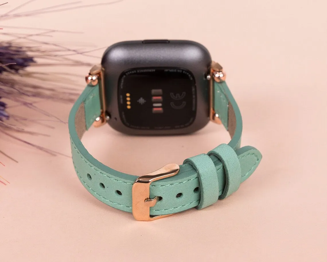 York Slim Leather Watch Band for Apple Series 7 6 5 4 3 2 1 & SE & Fitbit Versa 3 2 1/SENSE Band
