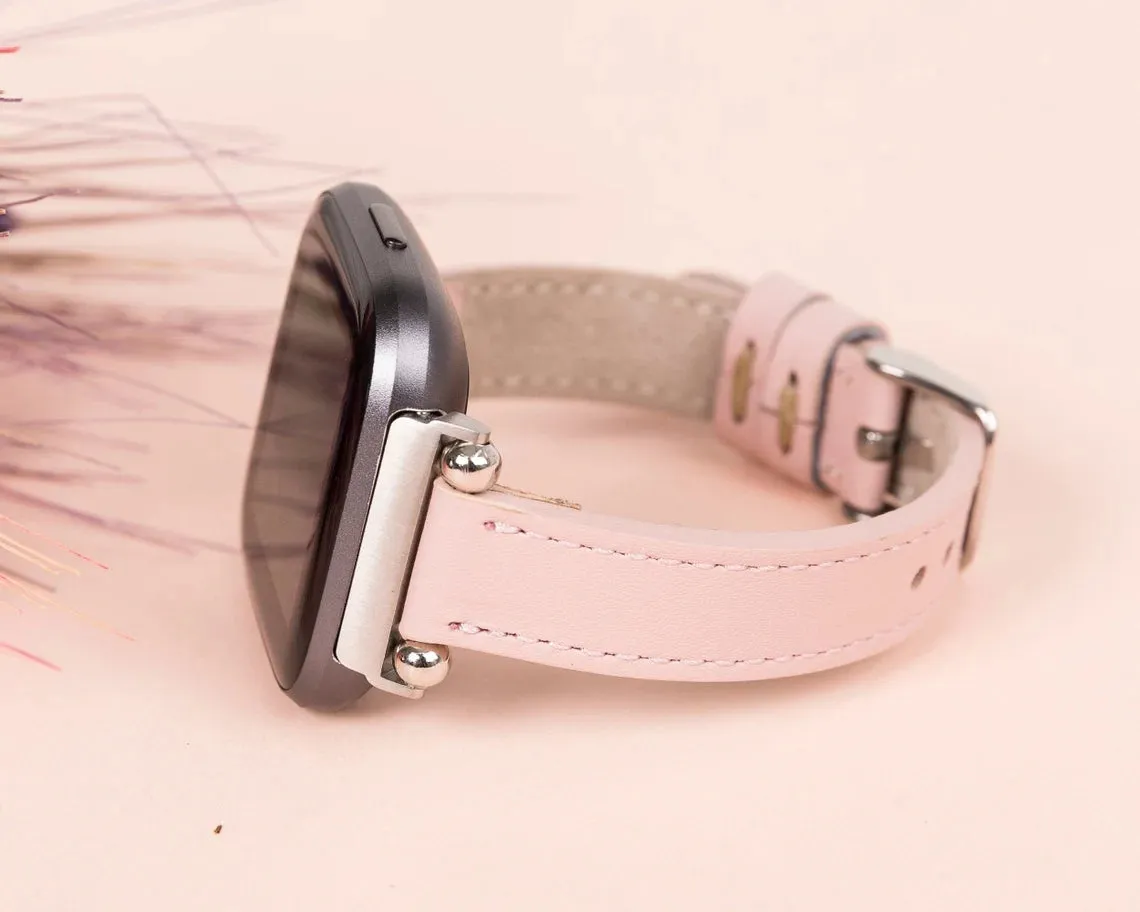 York Slim Leather Watch Band for Apple Series 7 6 5 4 3 2 1 & SE & Fitbit Versa 3 2 1/SENSE Band