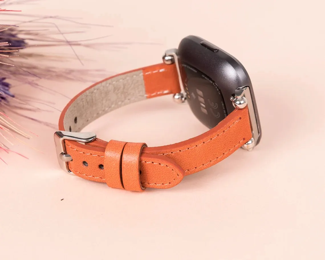 York Slim Leather Watch Band for Apple Series 7 6 5 4 3 2 1 & SE & Fitbit Versa 3 2 1/SENSE Band