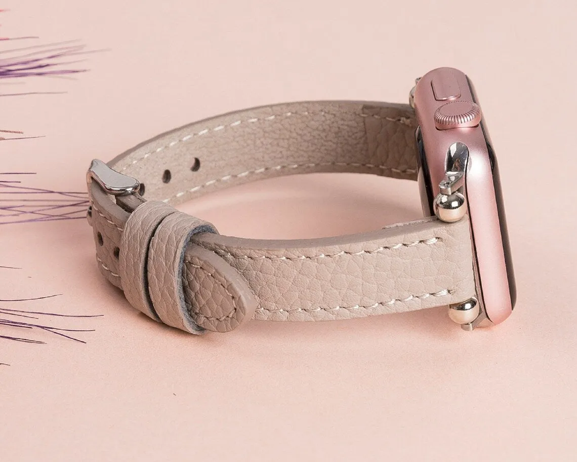 York Slim Leather Watch Band for Apple Series 7 6 5 4 3 2 1 & SE & Fitbit Versa 3 2 1/SENSE Band