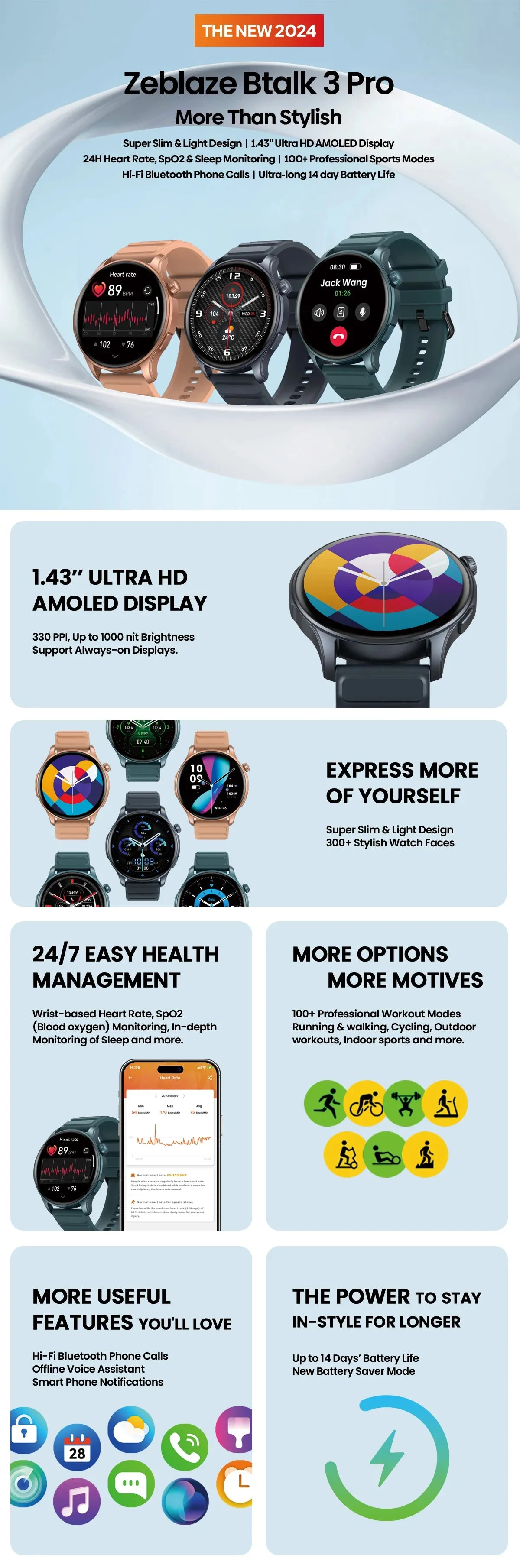 ZEBLAZE Btalk 3 Pro 3 1.43" Ultra HD AMOLED Smart Watch