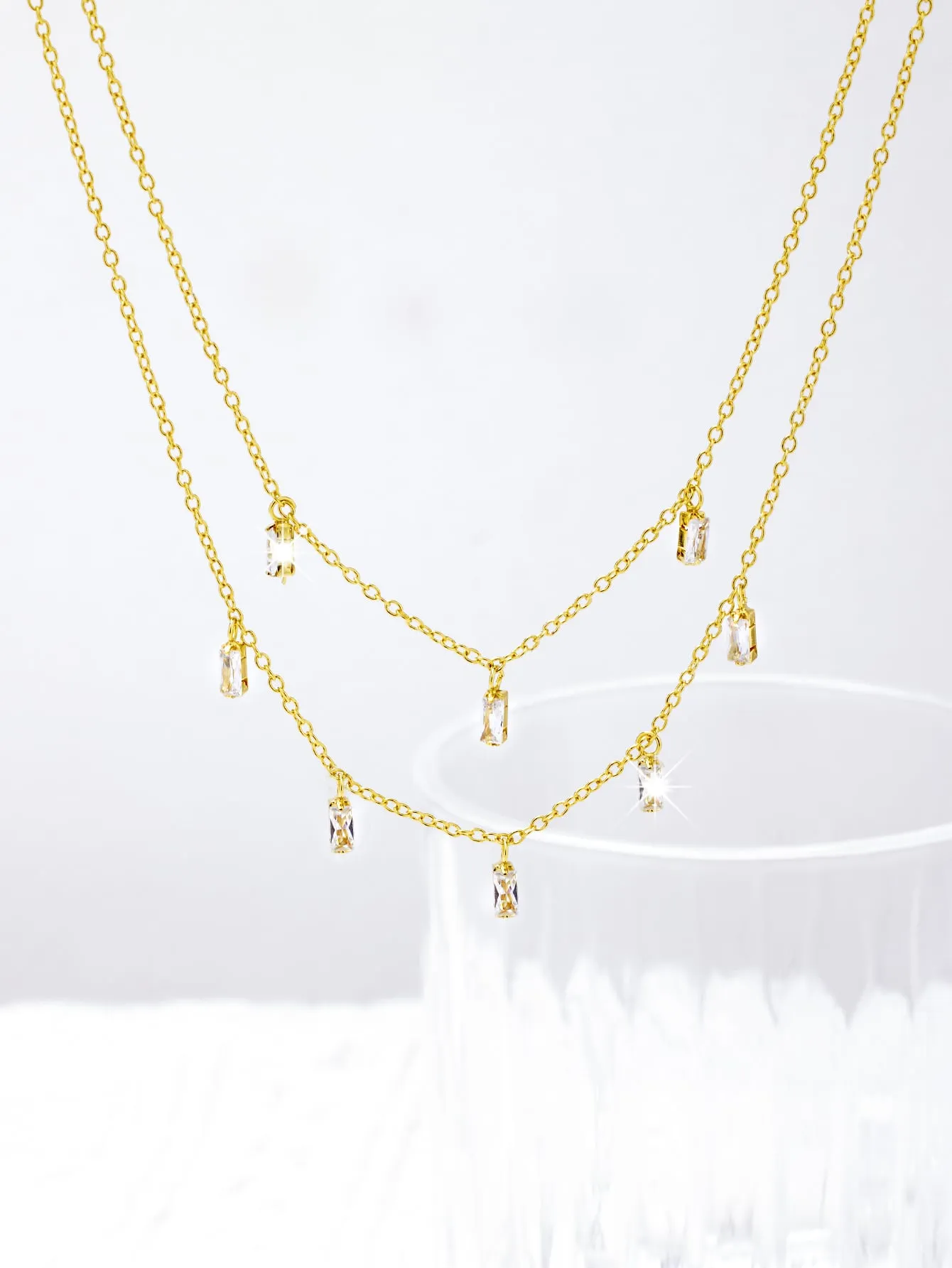 Zircon Charm Layered Necklace